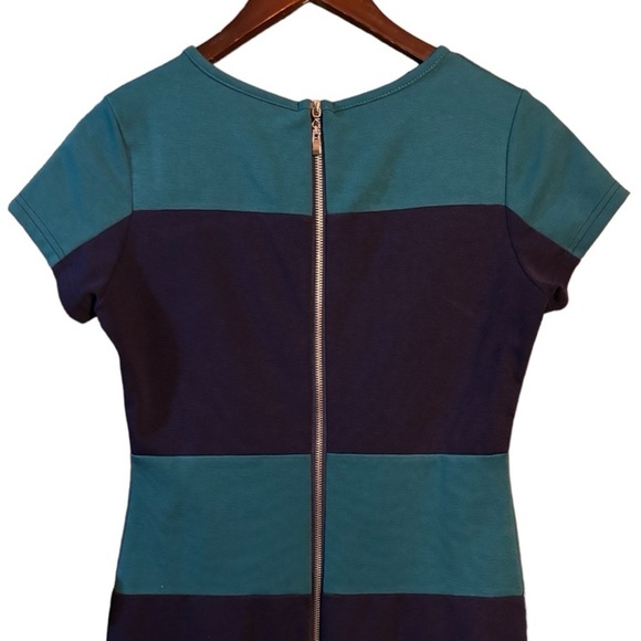 NEW Short Sleeve Navy Blue & Green Dress Size Large Round Neck Knee Length - Picture 5 of 7